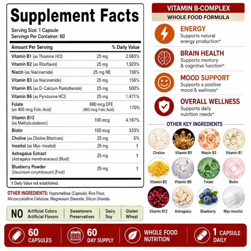 B Complex Vitamins Supplement  - Herbal Wellness Blend recension och pris